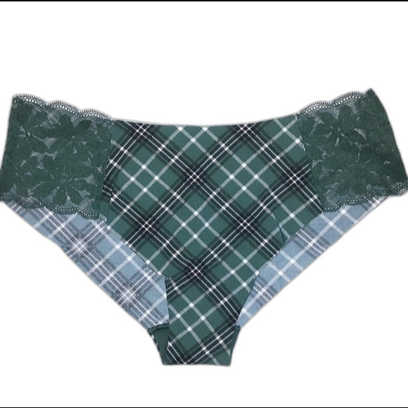 Pink Satin Green Plaid  XXL No Show Lace Trim Cheekster NWT - Picture 1 of 4